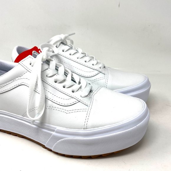 VANS PLATFORM Old Skool Stacked Leather Sneakers White Women’s Size VN0A4U15OER - Picture 4 of 12